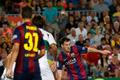 Barcelona's Lionel Messi scores his second goal  against Elche during their Spanish first division soccer match at Nou Camp stadium in Barcelona