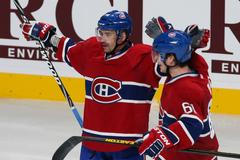 Tomáš Plekanec a Raphael Diaz v dresu Montrealu Canadiens