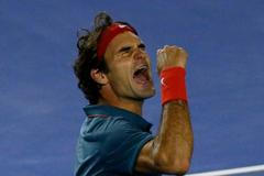 Roger Federer se raduje z postupu do semifinále Australian Open 2014