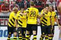 Borussia Dortmund's Mkhitaryan and teammates celebrate a goal against Bayern Munich during their SuperCup 2014 soccer match in Dortmund
