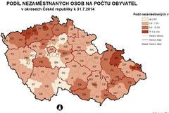 Mapa nezaměstnanosti červenec 2014