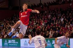 Čeští házenkáři v kvalifikačním utkání na ME 2014 proti Izraeli.