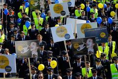 Lufthansa pilots take part in demonstration during strike action at Fraport airport in Frankfurt