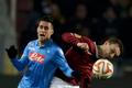 Sparta Praha's Lafata fights for the ball with Napoli's Callejon during their Europa League soccer match at Stadion Letna in Prague