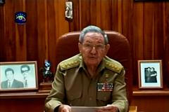 Cuba's President Raoul Castro speaks to the nation via public television in Havana