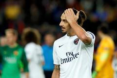 Paris St Germain's Zlatan Ibrahimovic reacts after their Champions League Group F soccer match against Barcelona at the Nou Camp stadium in Barcelona