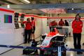 The car of Marussia Formula One driver Jules Bianchi of France is pictured in the garage during the first free practice session of the  Russian F1 Grand Prix in the Sochi Autodrom circuit