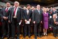 Kiska Zeman Ader Komorowski and Gauck take their seats in the Gewandhaus concert hall in Leipzig