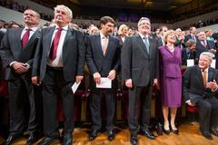Kiska Zeman Ader Komorowski and Gauck take their seats in the Gewandhaus concert hall in Leipzig