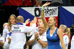 Fed Cup, finále 2014: Petra Kvitová v zápase s Andreou Petkovicovou