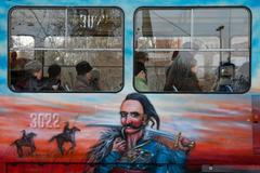 Doněcká tramvaj s vyobrazením ukrajinského kozáka.