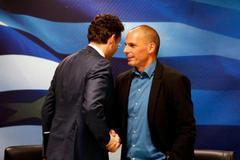 Šéf euroskupiny (ministrů financí členských zemí eurozóny) Jeroen Dijsselbloem (vlevo) a řecký ministr finaní Jannis Varufakis.