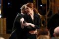 Actress Stone of the film "Birdman" is hugged by Keaton as they head to the stage to accept the award for Outstanding Performance by a Cast in a Motion Picture at the 21st annual Screen Acto