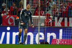 Bayern Munich's goalkeeper Neuer reacts after he failed to save a shot by Borussia Moenchengladbach's Raffael during their Bundesliga first division soccer match in Munich
