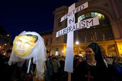 V předvečer Putinovy návštěvy se konala v Budapešti protestní demonstrace. Přišlo ale málo lidí.