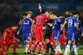Football: PSG's Zlatan Ibrahimovic is shown a red card by referee Bjorn Kuipers