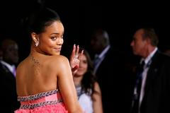 Singer Rihanna arrives at the 57th annual Grammy Awards in Los Angeles