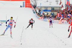 MS v klasickém lyžování 2013, sdruženáři družstva,m střední můstek: Jason Lamy Chappuis (vlevo) a Magnus Moan