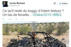 Ohořelá bugina Adama Malysze na Rallye Dakar 2015.