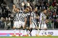 Juventus' players celebrate their win against Fiorentina at the end of  their Italian Serie A soccer match in Turin