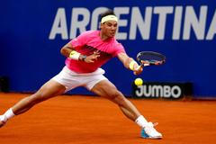 Nadal plays a shot during his final tennis match against Argentina's Monaco at the ATP Argentina Open in Buenos Aires