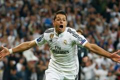 Football: Javier Hernandez celebrates after scoring the first goal for Real Madrid