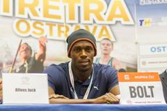 Usain Bolt na TK před Zlatou tretou 2015