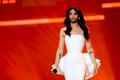 Last year's winner Conchita Wurst of Austria performs during the first semifinal of the upcoming 60th annual Eurovision Song Contest In Vienna