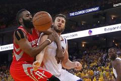 NBA: Playoffs-Houston Rockets at Golden State Warriors (Harden, Bogut)