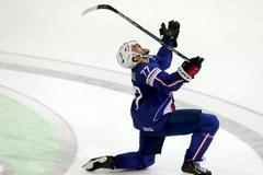 MS 2015, Lotyšsko - Francie: Sacha Treille slaví gól