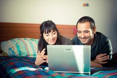 pár, muž, žena, notebook