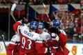 Sobotka of the Czech Republic celebrates his goal with team mates during their Ice Hockey World Championship game against France in Prague