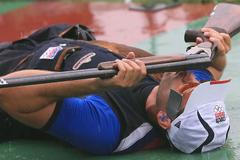 Český střelec David Kostelecký během vítězství v trapu na LOH 2008 v Pekingu.