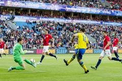 Norway's goalkeeper Nyland saves a shot by Sweden's captain Ibrahimovic during an international friendly soccer match between Norway and Sweden at Ullevaal Stadium in Oslo