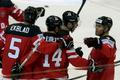 Canada's Eberle celebrates his goal against the Czech Republic with team mates during their Ice Hockey World Championship game against Sweden at the O2 arena in Prague
