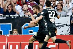 EL, FC Kodaň-Jablonec: Tomáš Wágner a Vjačeslav Karavajev slaví gól