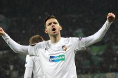 EL, Rapid Vídeň-Plzeň: Michal Ďuriš slaví gól na 0:1