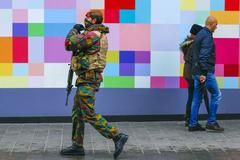 Belgický voják hlídkuje v jedné z nákupních ulic v Bruselu.