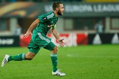 Rapid Vienna's Steffen Hofmann celebrates after scoring a goal during their Europa League group E soccer match against Viktoria Plzen in Vienna