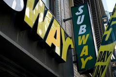 A Subway sandwich shop logo is pictured in the Manhattan borough of New York