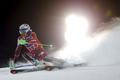 Kristoffersen of Norway clears a gate during the first run in the men's slalom at the Alpine Skiing World Cup in Madonna di Campiglio