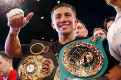 World champion Golovkin of Kazakhstan reacts after defeating Murray of England during the WBA-WBC-IBO Middleweight World Championship in Monte Carlo