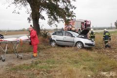 Při bouračce odlétlo auto na strom