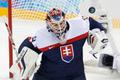 Slovakia's goalie Peter Budaj makes a save against Team USA during their men's preliminary round ice hockey game at the 2014 Sochi Winter Olympics