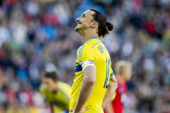 Sweden's captain Ibrahimovic reacts during an international friendly soccer match between Norway and Sweden at Ullevaal Stadium in Oslo