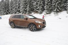 Zimní řetězy a testování Kia Sorento