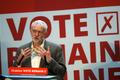 Jeremy Corbyn během řeči na podporu Vote Remain kampaně.