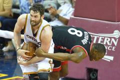 NBA: Toronto Raptors vs Cleveland Cavaliers (Kevin Love, Bismack Biyombo)