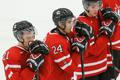 Canada's Laughton, Dumba and Lazar react after their loss to the Czech Republic in their IIHF World Junior Championship ice hockey game in Malmo