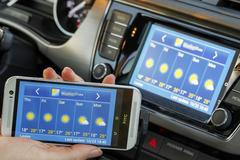 Spojení telefonu se zábavním systémem ve voze, ilustrační foto